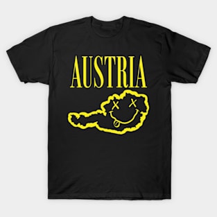 Vibrant Austria: Unleash Your 90s Grunge Spirit! Smiling Squiggly Mouth Dazed Smiley Face T-Shirt